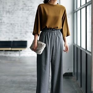Uniqlo High Waist Gathered Wide Leg Pant - Brown